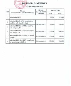 Bảng giá sơn KOVA mới nhất T7 năm 2022 3/5