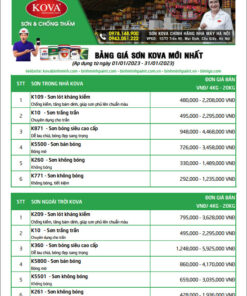 Bảng giá sơn KOVA mới nhất năm 2024 10 gia 1