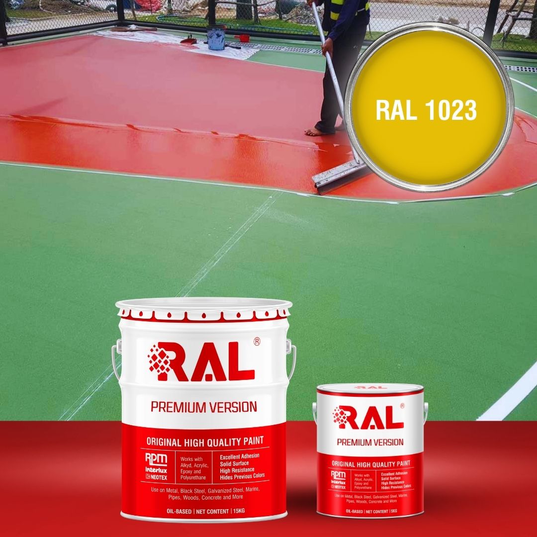 Sơn sân pickleball PU tự san RAL SPORT SHIELD SL 1023 2 B26 Son san the thao PU tu san RAL 1023