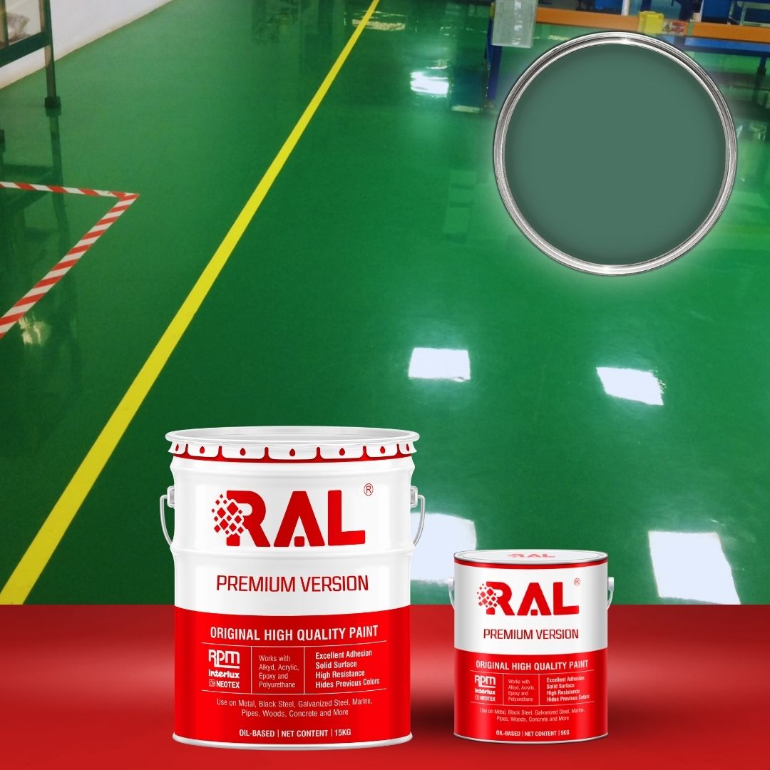 Sơn sàn công nghiệp Polyurethane tự san RAL RAFLOOR SHIELD SL 6000 1 B4 Son san Polyurethane tu san RAL 6000
