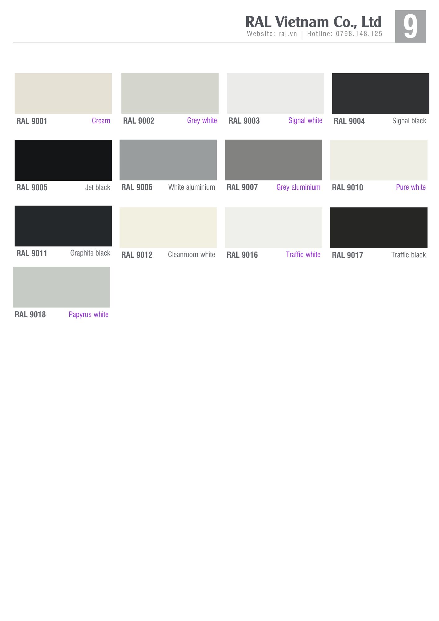 Bảng Màu Sơn Epoxy RAL Nhóm Màu Đen Trắng – Chuẩn Màu Sơn Epoxy Quốc Tế 1 bang mau son epoxy ral nhom mau den trang1