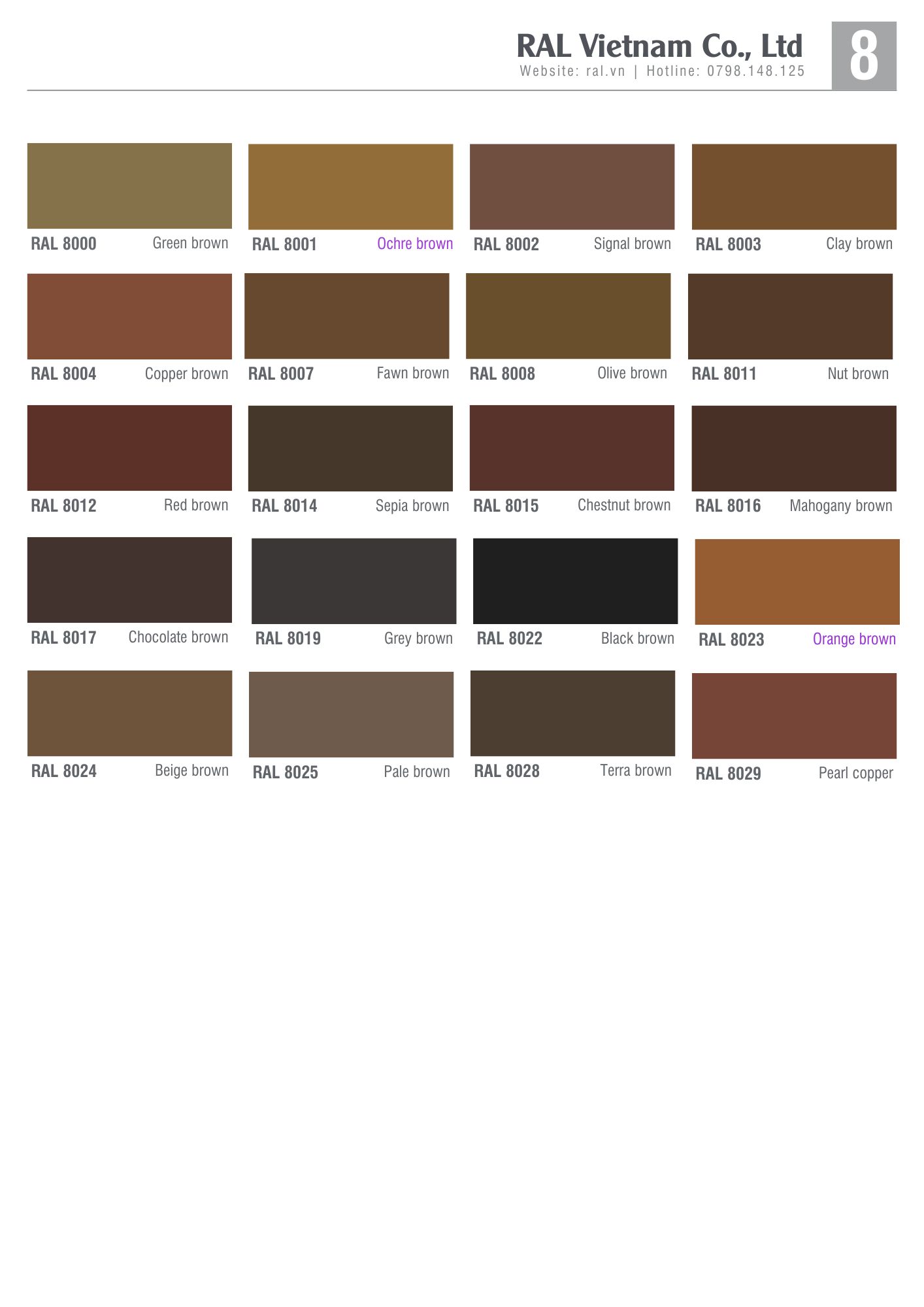 Bảng Màu Sơn Epoxy RAL Nhóm Màu Nâu – Chuẩn Màu Sơn Epoxy Quốc Tế 1 bang mau son epoxy ral nhom mau nau1
