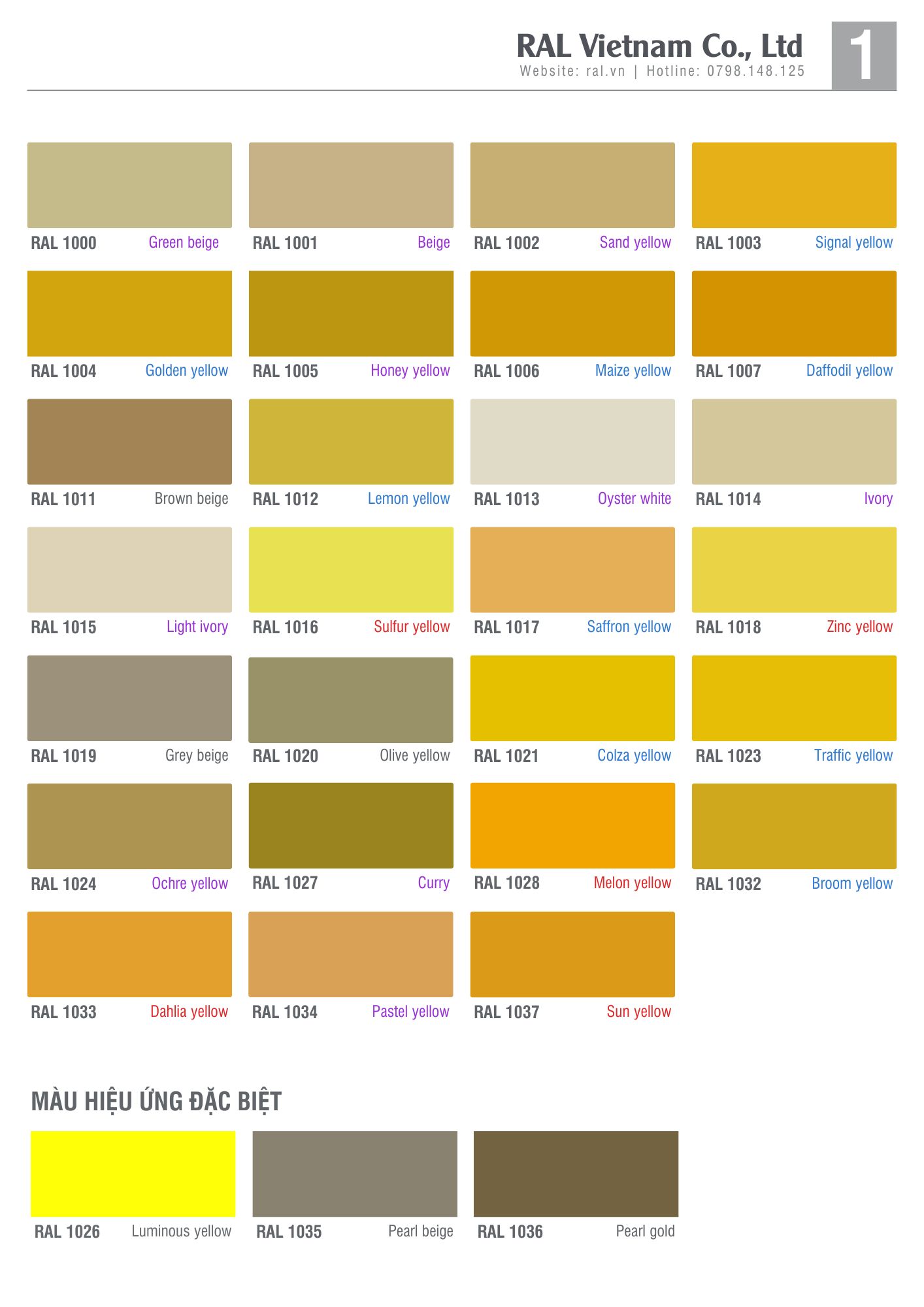 Bảng Màu Sơn Epoxy RAL Nhóm Màu Vàng – Chuẩn Màu Sơn Epoxy Quốc Tế 1 bang mau son epoxy ral nhom mau vang1